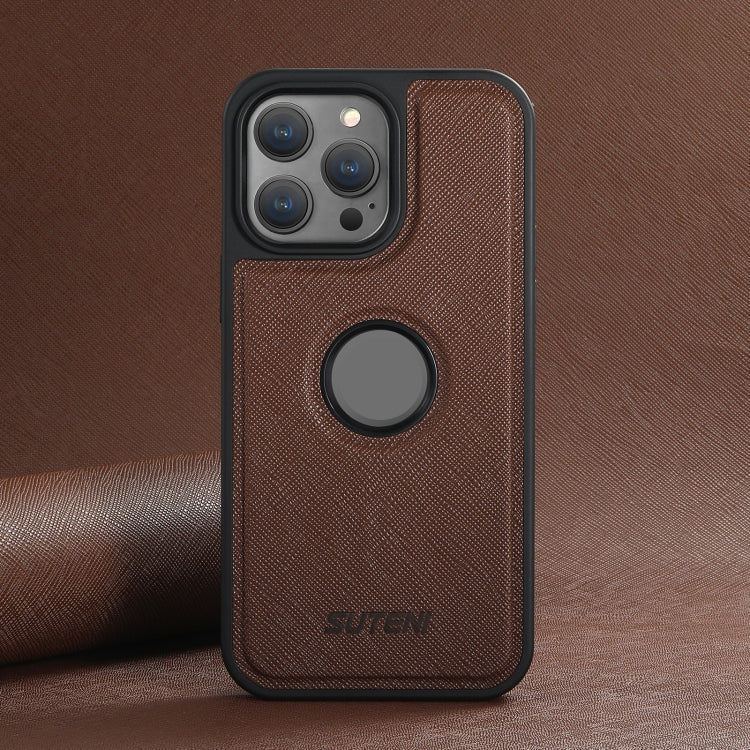 For iPhone 16 Plus Suteni G1 Cross Texture MagSafe Phone Case(Brown) - iPhone 16 Plus Cases by Suteni | Online Shopping UK | buy2fix