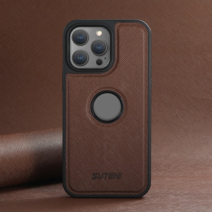 For iPhone 16 Suteni G1 Cross Texture MagSafe Phone Case(Brown) - iPhone 16 Cases by Suteni | Online Shopping UK | buy2fix