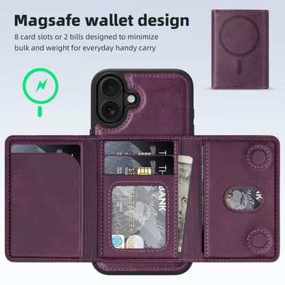 For iPhone 16 Plus Shield Multi-functional MagSafe Card Bag Phone Case(Purple) - iPhone 16 Plus Cases by buy2fix | Online Shopping UK | buy2fix