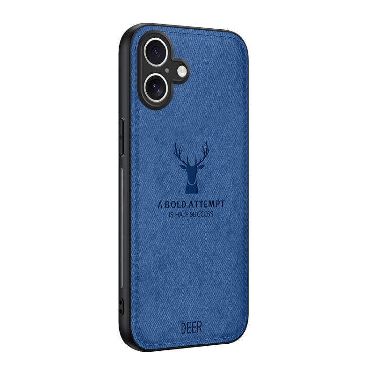 For iPhone 16 Deer Head Cloth Skin All-inclusive Phone Case(Blue) - iPhone 16 Cases by buy2fix | Online Shopping UK | buy2fix