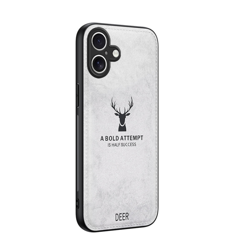 For iPhone 16 Deer Head Cloth Skin All-inclusive Phone Case(White) - iPhone 16 Cases by buy2fix | Online Shopping UK | buy2fix