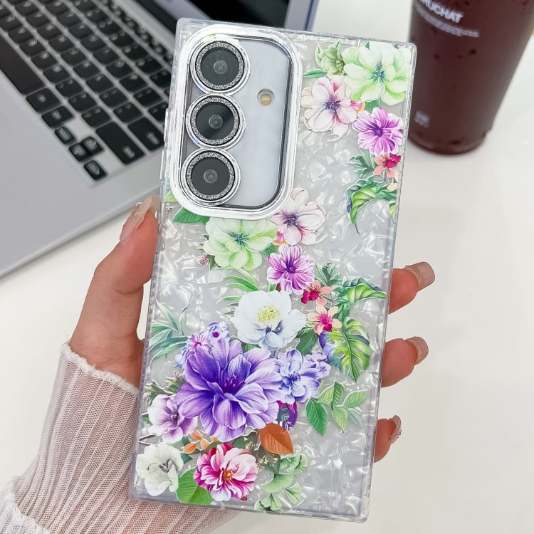 For Samsung Galaxy S25 5G Electroplating Flowers Plants Texture TPU Phone Case(Colorful Peony FL10) - Galaxy S25 5G Cases by buy2fix | Online Shopping UK | buy2fix