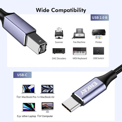 ENKAY ENK-CB170 USB C / Type-C to USB 2.0 B Printer Scanner Nylon Braided Cable, Length:2m - Cable & Adapters by ENKAY | Online Shopping UK | buy2fix