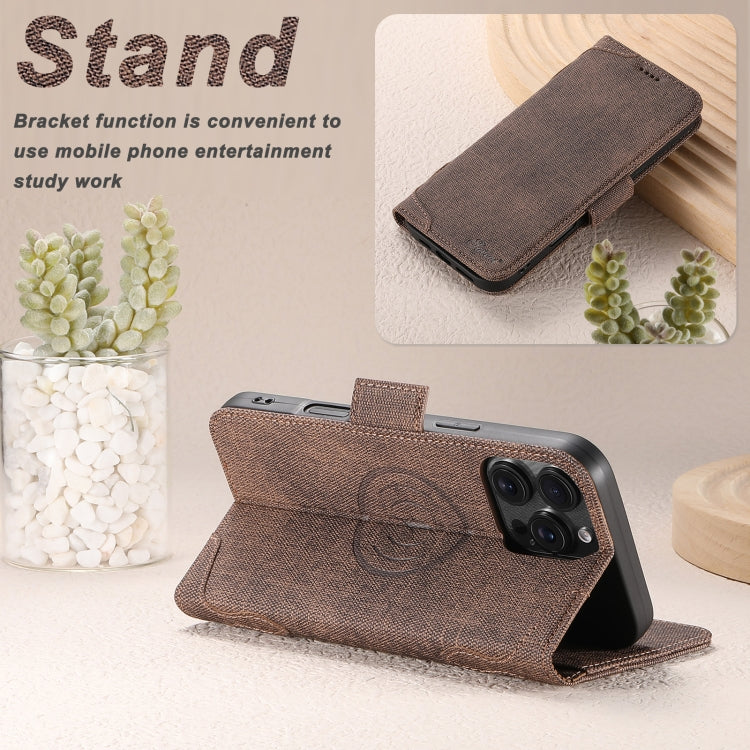 For iPhone 16 Plus Suteni J07 Multi-functional Horizontal MagSafe Denim Leather Phone Case(Brown) - iPhone 16 Plus Cases by Suteni | Online Shopping UK | buy2fix