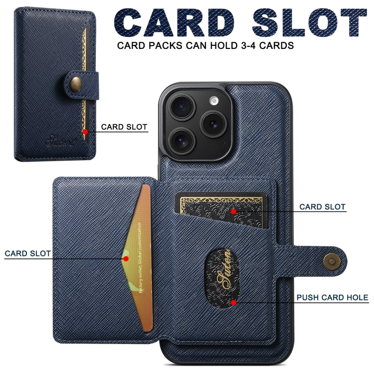 For iPhone 16 Plus Suteni H20 Cross-Grain MagSafe Horizontal Card Bag Back Phone Case(Blue) - iPhone 16 Plus Cases by Suteni | Online Shopping UK | buy2fix