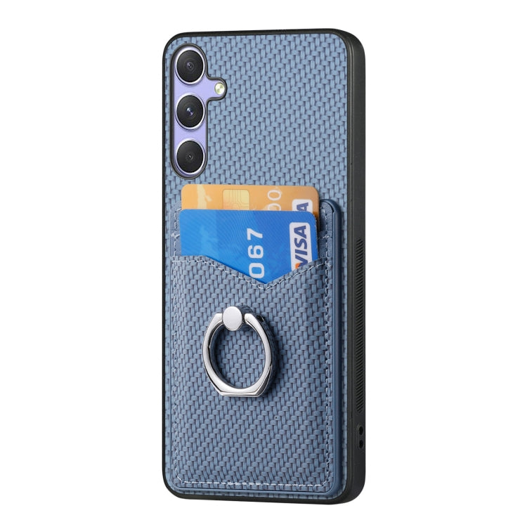 For Samsung Galaxy S25+ 5G Carbon Fiber Card Wallet Ring Phone Case(Blue) - Galaxy S25+ 5G Cases by buy2fix | Online Shopping UK | buy2fix