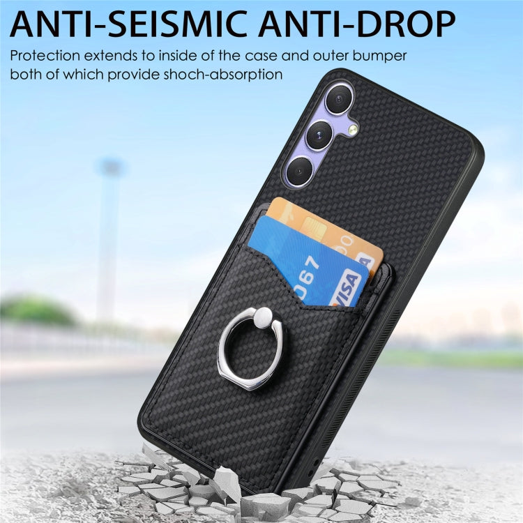 For Samsung Galaxy S25 Ultra 5G Carbon Fiber Card Wallet Ring Phone Case(Green) - Galaxy S25 Ultra 5G Cases by buy2fix | Online Shopping UK | buy2fix