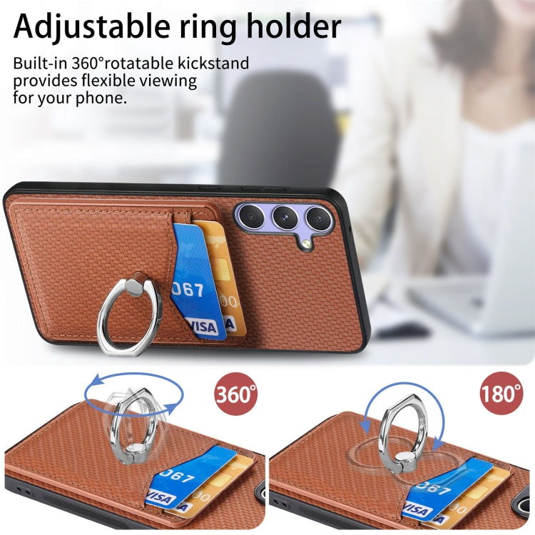 For Samsung Galaxy S25 Ultra 5G Carbon Fiber Card Wallet Ring Phone Case(Blue) - Galaxy S25 Ultra 5G Cases by buy2fix | Online Shopping UK | buy2fix