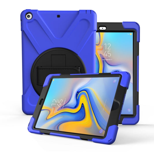 For Galaxy  Tab A 10.5 T590/T595 360 Degree Rotation PC + Silicone Protective Case with Holder & Hand-strap(Dark Blue) - Tab A 10.5 by buy2fix | Online Shopping UK | buy2fix