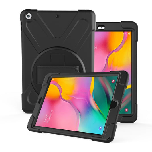 For Galaxy Tab A 10.1 （2019） T510/T515   360 Degree Rotation PC + Silicone Protective Case with Holder & Hand-strap(Black) - Tab A 10.1 (2019) T510 / T515 by buy2fix | Online Shopping UK | buy2fix