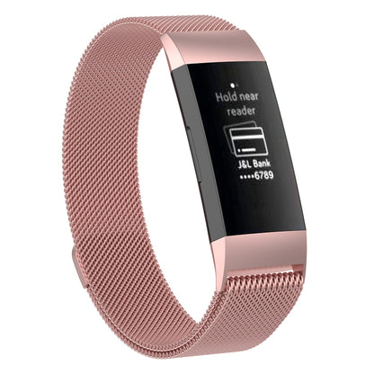 Stainless Steel Magnet Watch Band for FITBIT Charge 4 / 3, Large Size: 210x18mm(Pink) - Watch Bands by buy2fix | Online Shopping UK | buy2fix