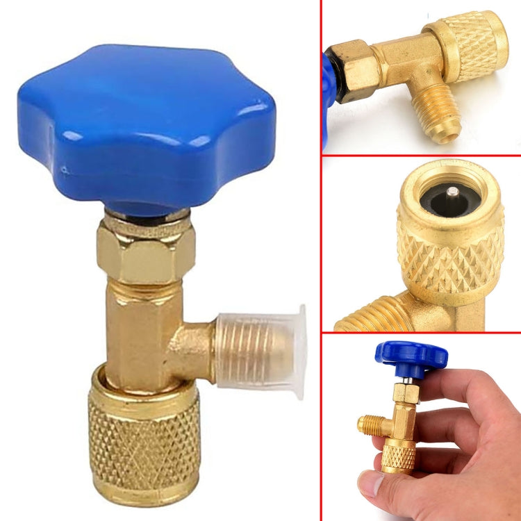 Blue Metal Valve Bottle Opener 1/4 SAE Connector Dispensing Refrigerant Valve Bottle Openers for R22 R134a R410A - Others by buy2fix | Online Shopping UK | buy2fix