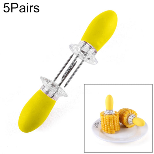 5 Pairs Outdoor BBQ Stainless Steel Corn Fork Fruit Fork Corn Device(Yellow) - Gadgets by buy2fix | Online Shopping UK | buy2fix