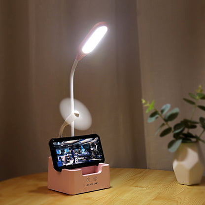 Student USB Charging Bedroom Touch LED Eye Protection Multifunctional Creative Desk Lamp, Style:With Fan(White) - Desk Lamps by buy2fix | Online Shopping UK | buy2fix