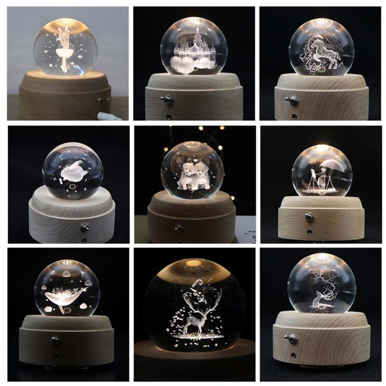 Girl Bedside Lamp Crystal Ball Wooden Base Music Box Charging Glow Rotating Night Light, Random Music(Dogs) - Novelty Lighting by buy2fix | Online Shopping UK | buy2fix