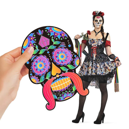 1 Sets Children Colorful Skull Head Halloween Scratch Painting DIY Ornaments Flower Skull Sticker(12 PCS / Set) - Halloween Stickers by buy2fix | Online Shopping UK | buy2fix