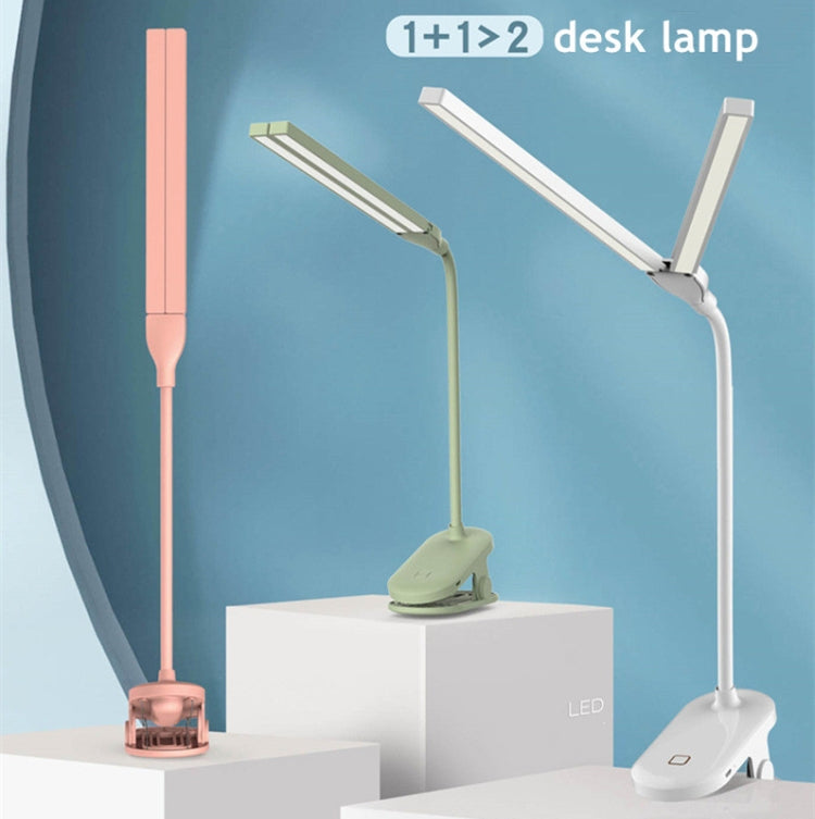 TD5 Double Lamp Head USB Desktop Clip Table Lamp,Style: Rechargeable Version (White) - Desk Lamps by buy2fix | Online Shopping UK | buy2fix