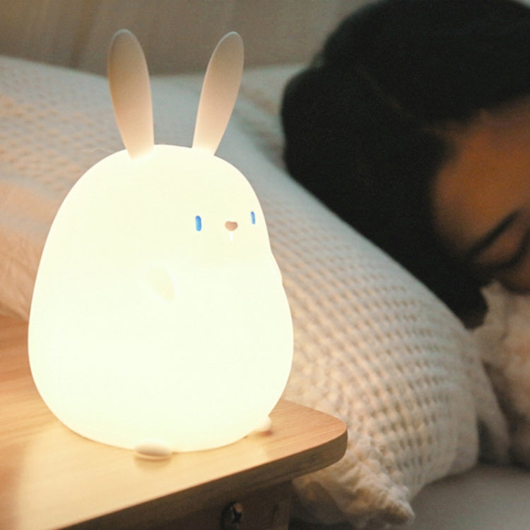 Cute Cartoon Bunny USB Pat Touch Timing Silicone Lamp(White) - Night Lights by buy2fix | Online Shopping UK | buy2fix