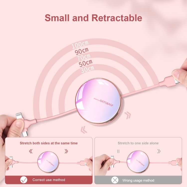 Oatsbasf 3 in 1 8 Pin+Micro USB +Type-C Telescopic Data Cable, Length 30-100 cm(Pink) - Multifunction Cable by null | Online Shopping UK | buy2fix