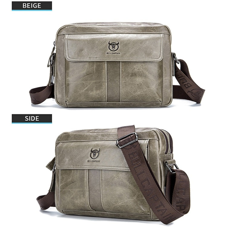 BULL CAPTAIN  Double Layer Leather One Shoulder Messenger Bag For Men(Beige) - Single-shoulder Bags by BULL CAPTAIN | Online Shopping UK | buy2fix