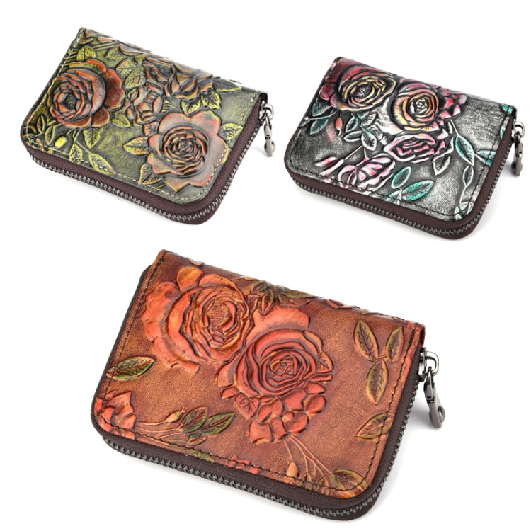 Zip Multi-card Hand-painted Organ Leather Card Holder(Silver) - Card & Passport Bags by buy2fix | Online Shopping UK | buy2fix