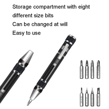 8 In 1 Screwdriver Aluminum Alloy Combination Disassembly Pen Repair Screwdriver(Black) - Screwdriver Tools by buy2fix | Online Shopping UK | buy2fix