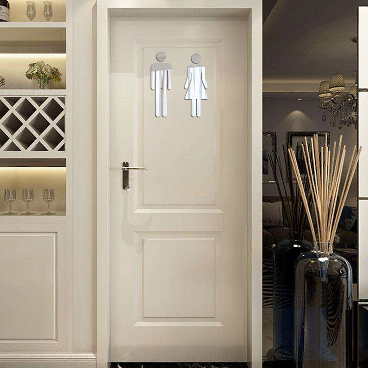 2 PCS 20cm 3D DIY Man & Woman Toilet Sticker WC Door Sign Decals Toilet Signs(Silver) - Ornaments by buy2fix | Online Shopping UK | buy2fix