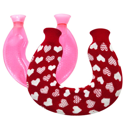 U-shaped PVC Hot Compress Shoulder And Neck Explosion-proof Water Injection Hot Water Bag(Rose Red + Red Love Knitted) - Hot Water Bags by buy2fix | Online Shopping UK | buy2fix