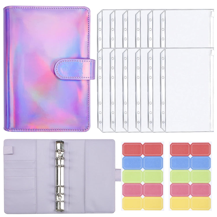 A6 Dazzling Color Loose-leaf Handbook Laser Macaroon PU Cash Budget Book(Purple) - Notebooks by buy2fix | Online Shopping UK | buy2fix