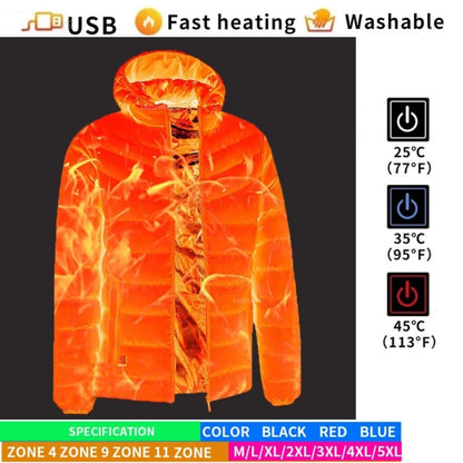 9 Zone Black USB Winter Electric Heated Jacket Warm Thermal Jacket, Size: XXXXL - Down Jackets by buy2fix | Online Shopping UK | buy2fix