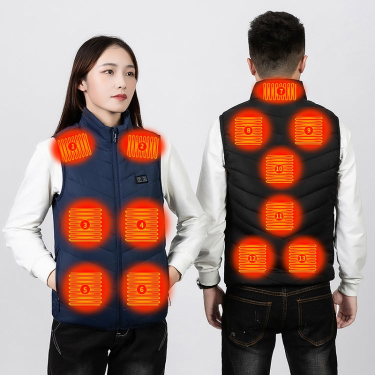 13  Area Double Control  Blue USB Electric Heating Undershirt Intelligent Warm Vest(XXL) - Down Jackets by buy2fix | Online Shopping UK | buy2fix