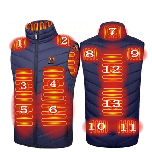 13  Area Double Control  Blue USB Electric Heating Undershirt Intelligent Warm Vest(4XL) - Down Jackets by buy2fix | Online Shopping UK | buy2fix