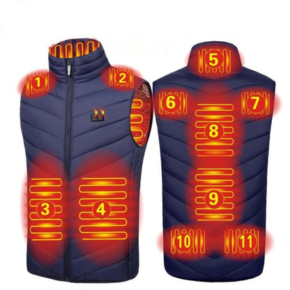 11 Area Double Control Blue USB Electric Heating Undershirt Intelligent Warm Vest(4XL) - Down Jackets by buy2fix | Online Shopping UK | buy2fix