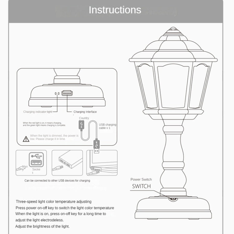 GIVELONG Retro Table Lamp USB Charging Small Night Light, Style: 322-6 White - Bedside Light by GIVELONG | Online Shopping UK | buy2fix