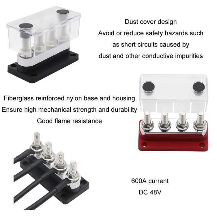 600A 48V RV&Ship Modification 4-way Large Electric DC Busbar(AOA4713C-M10) - Marine Accessories & Parts by buy2fix | Online Shopping UK | buy2fix