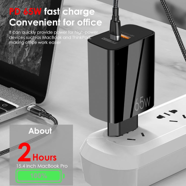 A502 65W USB-C/Type-C+USB Dual Port GaN Charger QC3.0 Laptop Universal Charger US Plug Black - USB Charger by buy2fix | Online Shopping UK | buy2fix