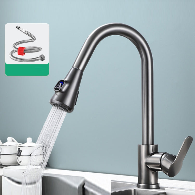Kitchen Pull-out Universal Telescopic Hot & Cold Water Faucet, Specification: Copper Digital Display Gray - Faucets & Accessories by buy2fix | Online Shopping UK | buy2fix