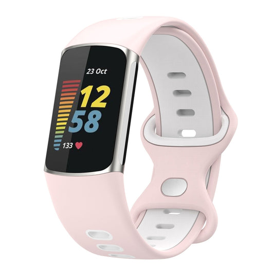 For Fitbit Charge 5 Smart Watch Sports Waterproof Two-Color Silicone Band(Pink White) - Watch Bands by buy2fix | Online Shopping UK | buy2fix