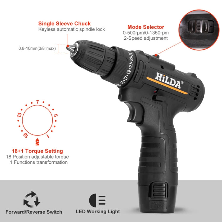 HILDA Home Power Drill 12V Li-Ion Drill With Charger And Battery, US Plug, Model: Plastic Packing - Drill & Drill Bits by HILDA | Online Shopping UK | buy2fix