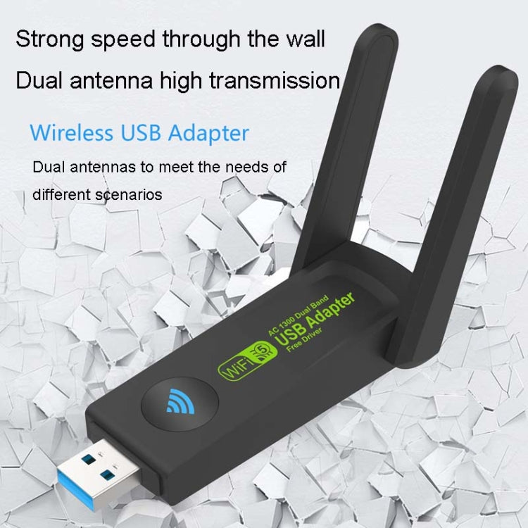 1300Mbps Wireless Network Card Gigabit Dual Band 5G Driverless Computer USB Network Card, Scope: 1300m - USB Network Adapter by buy2fix | Online Shopping UK | buy2fix