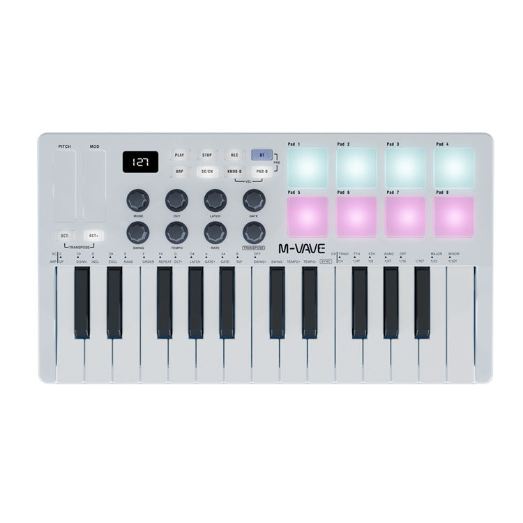 M-VAVE SMK-25 USB MIDI Keyboard Controller With 8 Back Drum Pads(White) - Keyboard Instruments by M-VAVE | Online Shopping UK | buy2fix