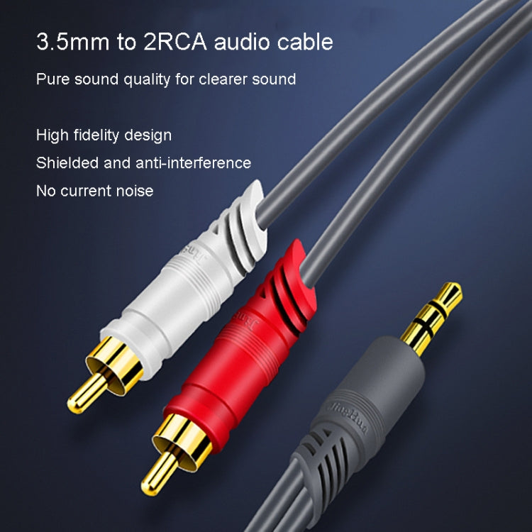 JINGHUA 3.5mm To 2RCA Audio Cable Game Console Outdoor Audio Connection Cable, Size: 10m(Grey) - RCA Cable by JINGHUA | Online Shopping UK | buy2fix