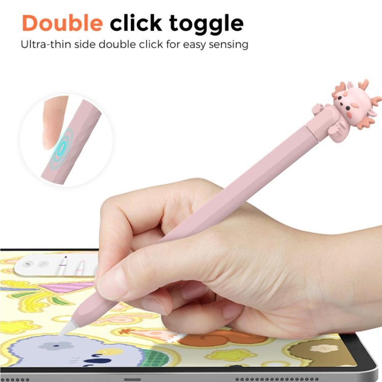 For Apple Pencil 2 AhaStyle Cartoon Dragon Pen Case Capacitive Stylus Silicone Cover(Pink) - Pencil Accessories by AhaStyle | Online Shopping UK | buy2fix