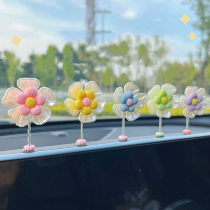 5pcs /Set Cute Cartoon Flower Car Shaking Ornament Car Dashboard Decoration, Style: Dark Color Green Leaf - Ornaments by buy2fix | Online Shopping UK | buy2fix