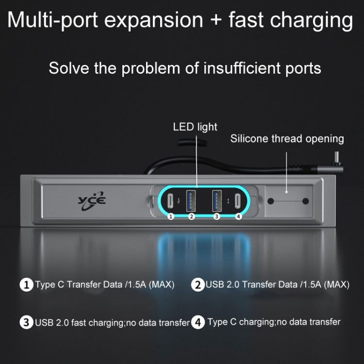 For Tesla Model 3/Y Center Control Type-C Multi-Port Fast Charging USB HUB Docking Station, Model: Single Wire Gray - DIY Modified Charger by buy2fix | Online Shopping UK | buy2fix