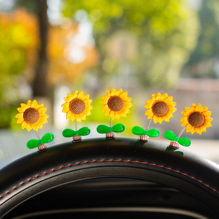 5pcs /Set Cute Sunflower Car Ornament Car Center Console Shaking Flowers Decoration, Style: A Model Green Leaves - Ornaments by buy2fix | Online Shopping UK | buy2fix