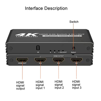 120Hz HDMI2.0 4K With Remote Control Switcher HDCP2.2 Version 3 Into 1 Out Video Converter - Switch by buy2fix | Online Shopping UK | buy2fix