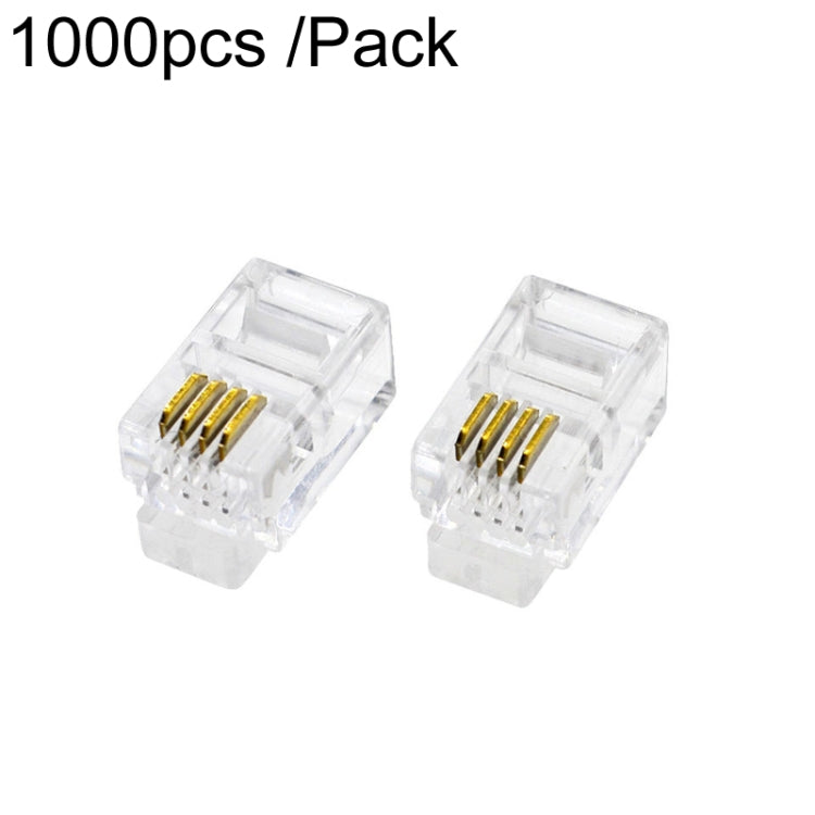 1000pcs /Pack 2-Pronged Gold-Plated 4P4C Telephone Crystal Heads 4 Core Handset RJ9 Cable Connector - Lan Cable and Tools by buy2fix | Online Shopping UK | buy2fix