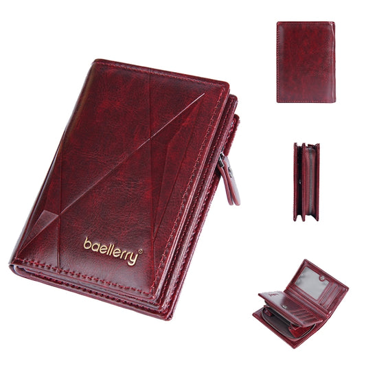 Baellerry D3213 Retro Leather Short Wallet Multi-card Slot Zipper Card Holder(Claret) - Wallets by Baellerry | Online Shopping UK | buy2fix