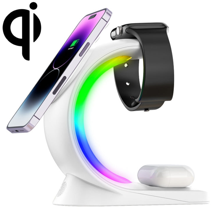 T17 3-in-1 RGB Atmosphere Light MagSafe Phone Watch Earphone Wireless Charger, Color: White no Plug - Wireless Charger by buy2fix | Online Shopping UK | buy2fix